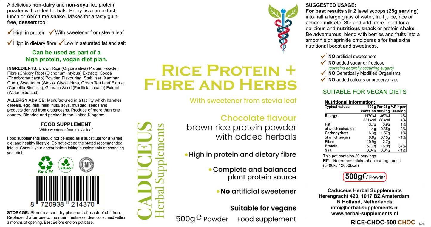 Rice Protein + Fibre and Herbs 500 g poeder
