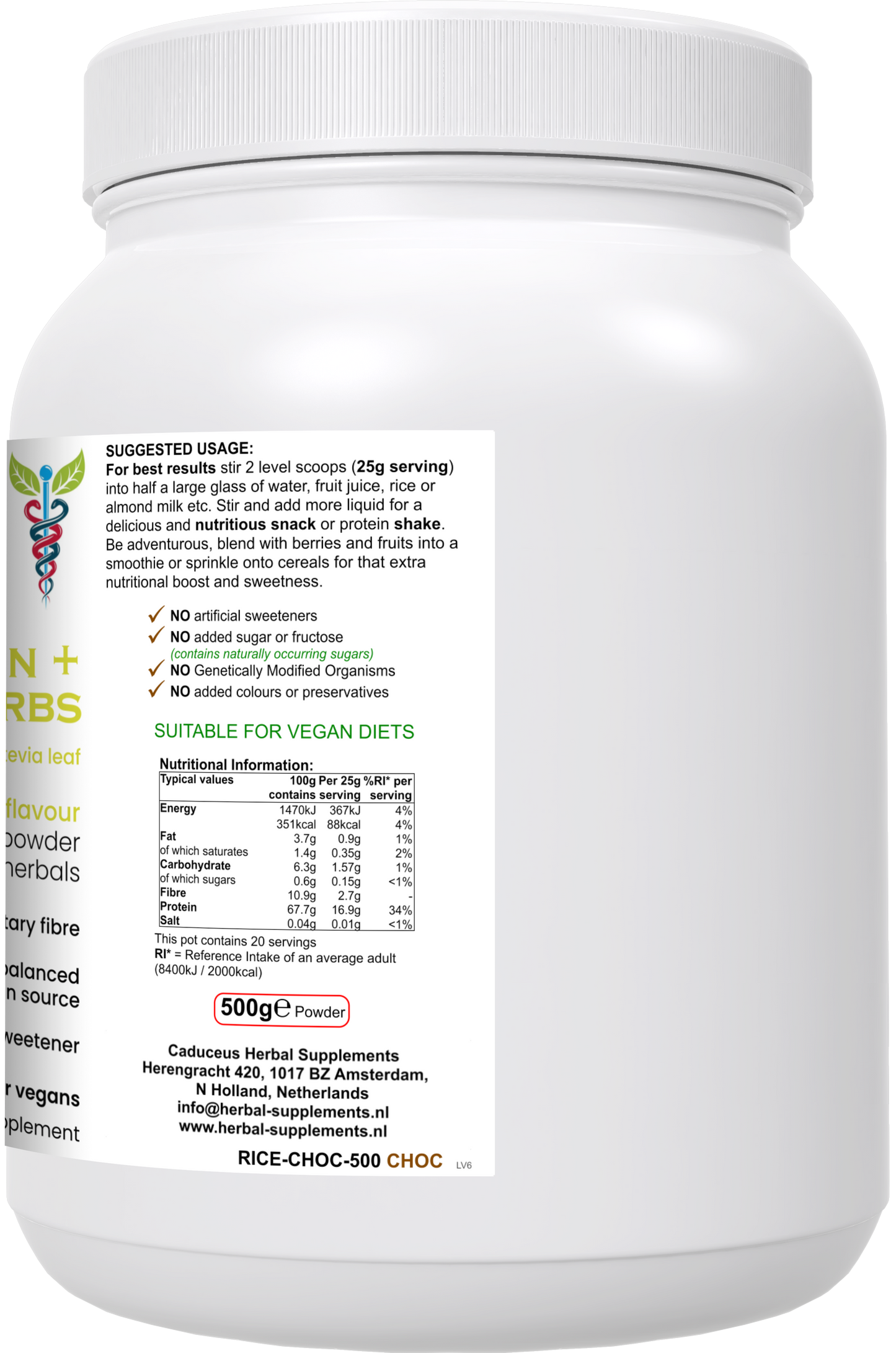 Rice Protein + Fibre and Herbs 500 g poeder