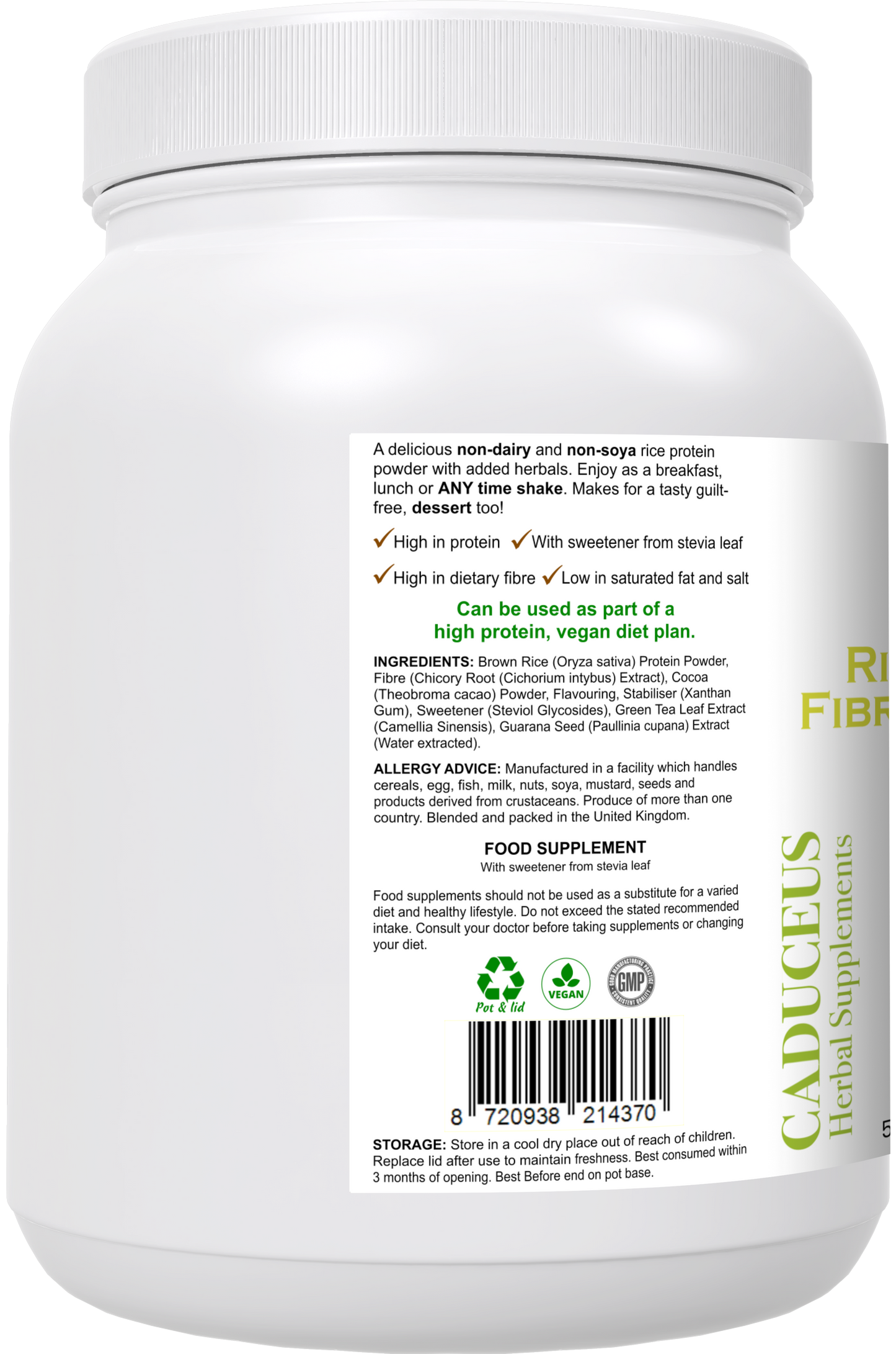 Rice Protein + Fibre and Herbs 500 g poeder