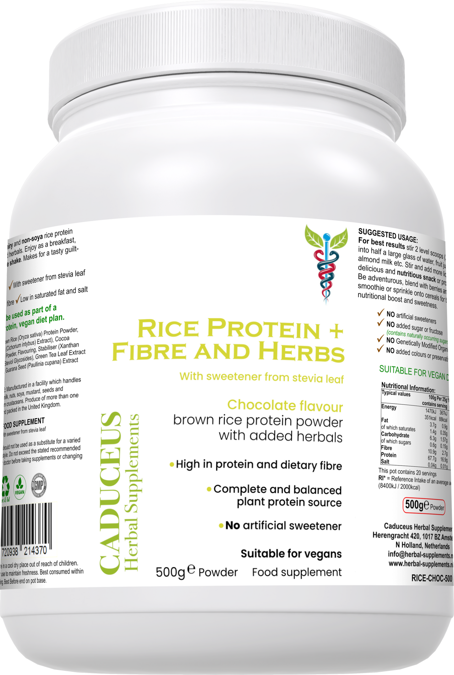 Rice Protein + Fibre and Herbs 500 g poeder