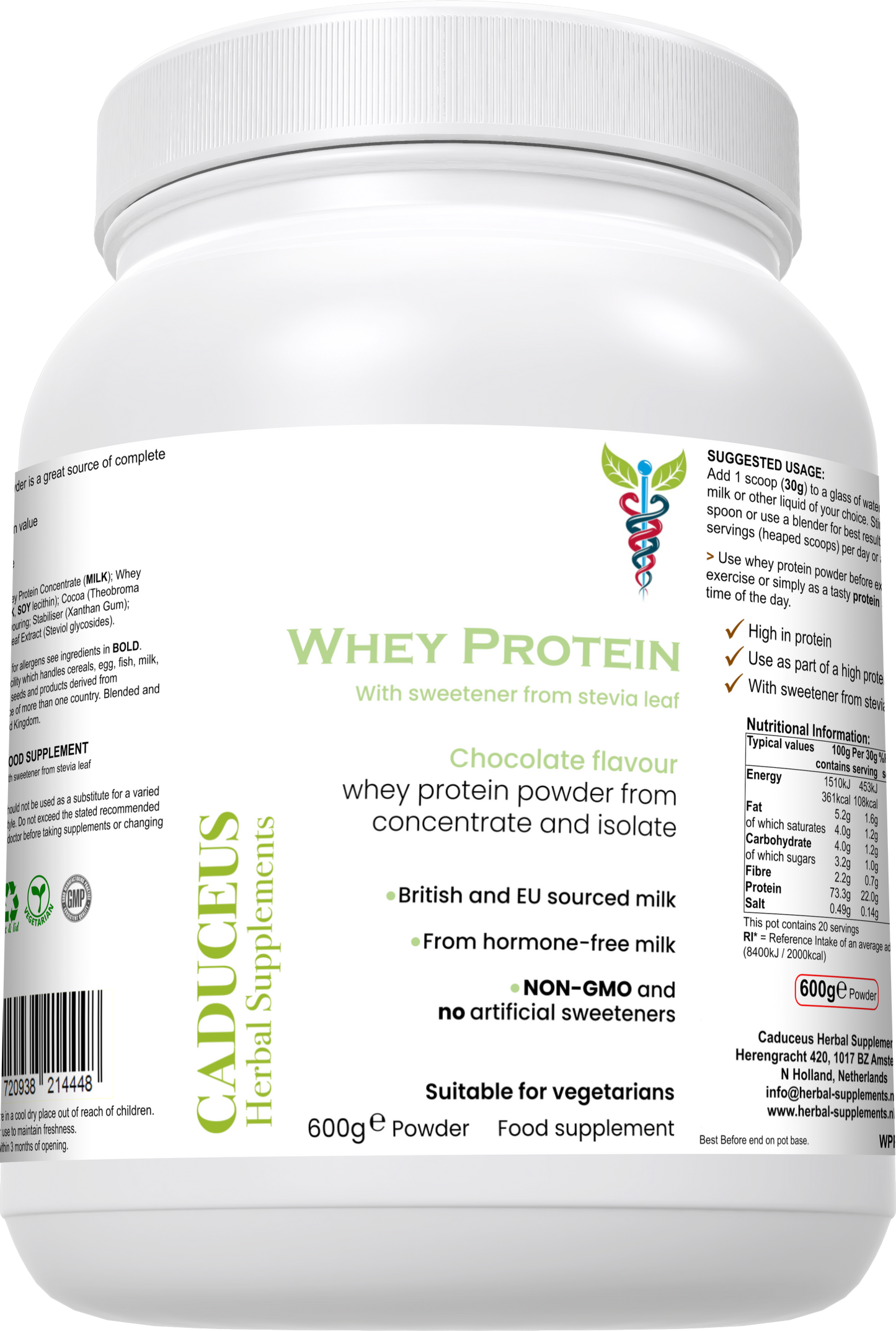 WheyProtein van weiconcentraat en isolaat (chocoladesmaak)