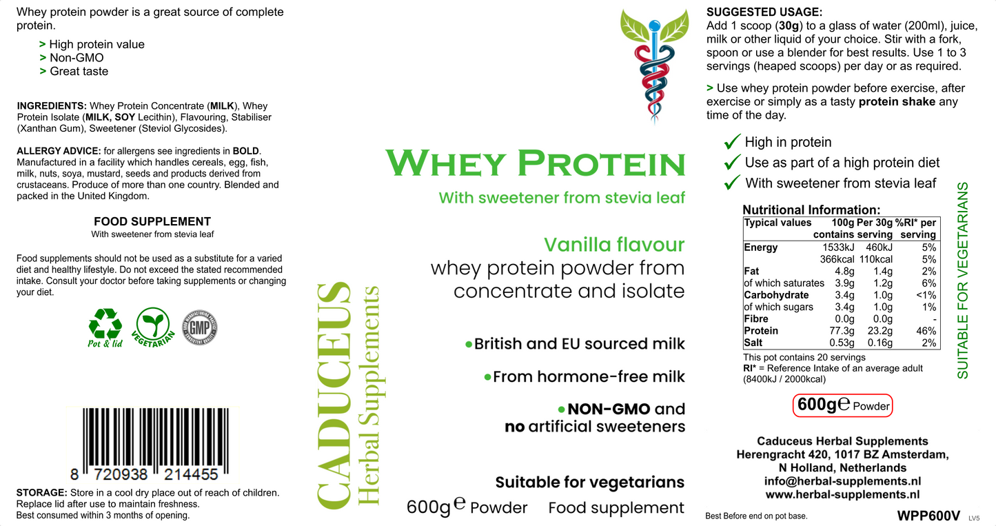 WheyProtein van weiconcentraat en isolaat (vanillesmaak)