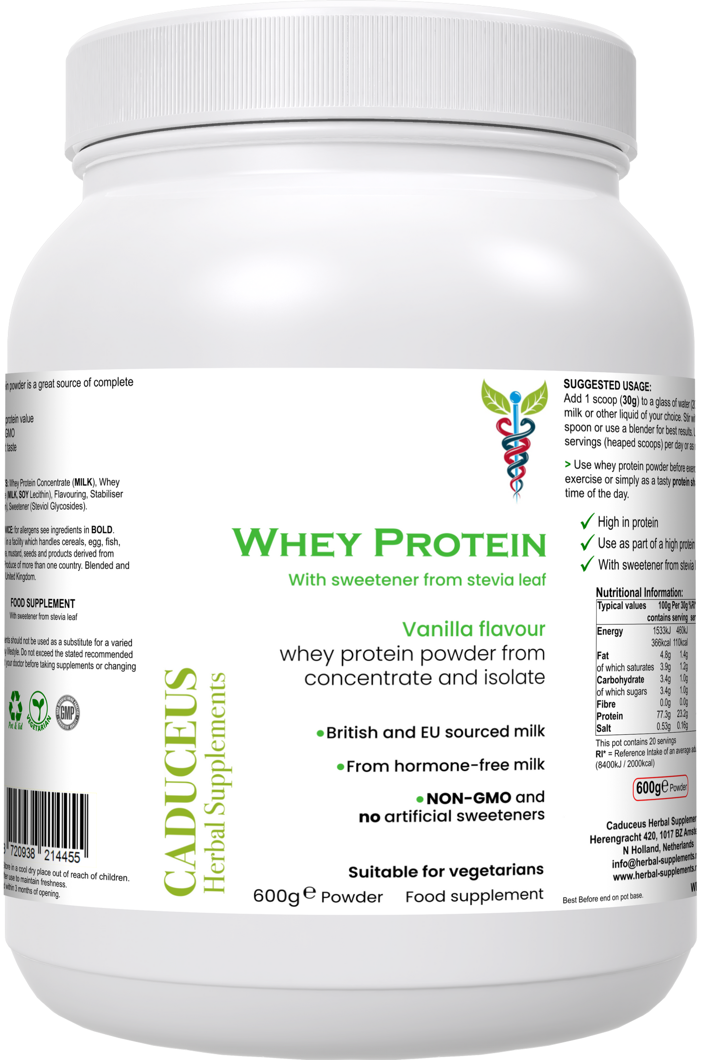 WheyProtein van weiconcentraat en isolaat (vanillesmaak)