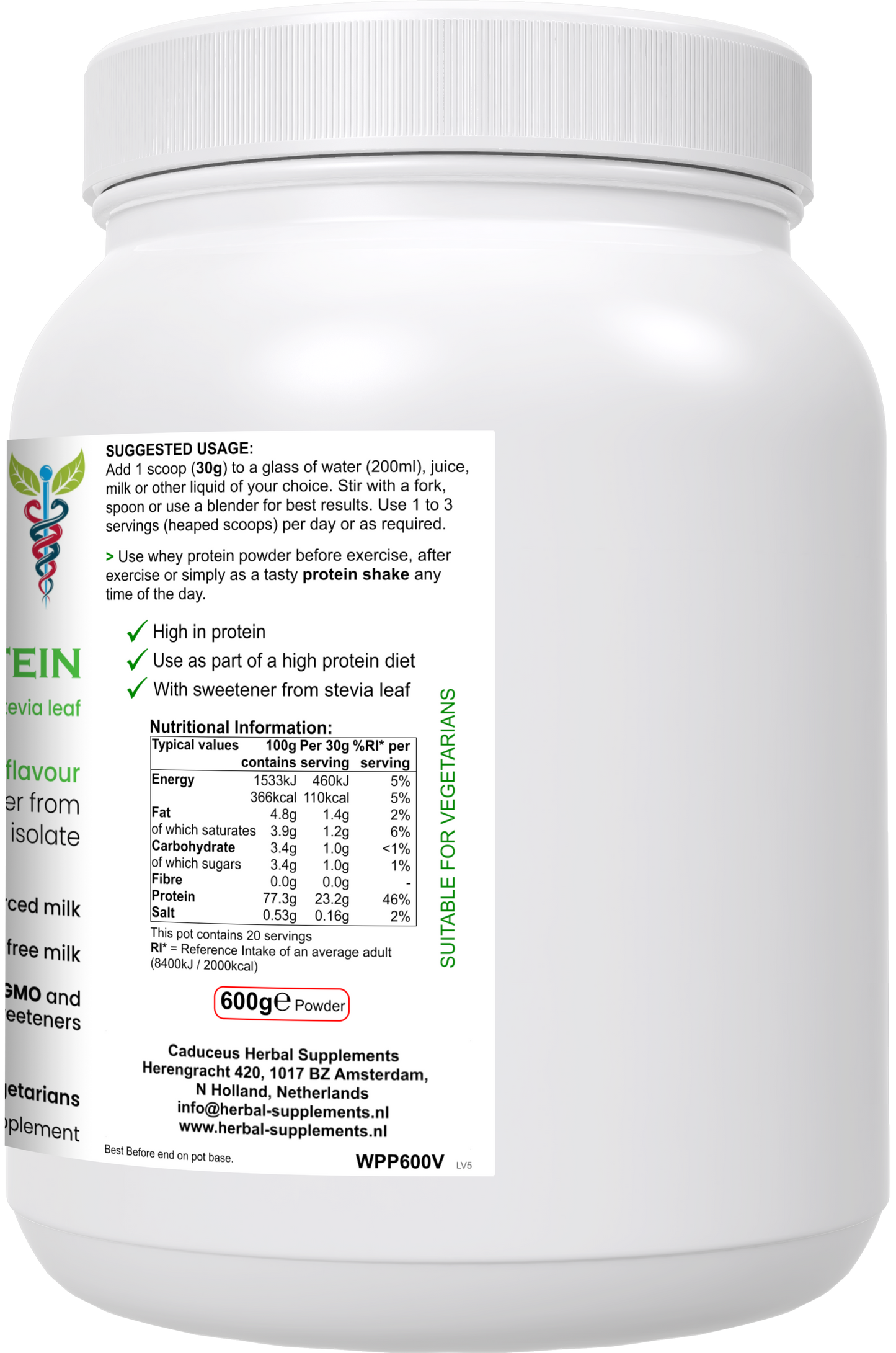 WheyProtein van weiconcentraat en isolaat (vanillesmaak)