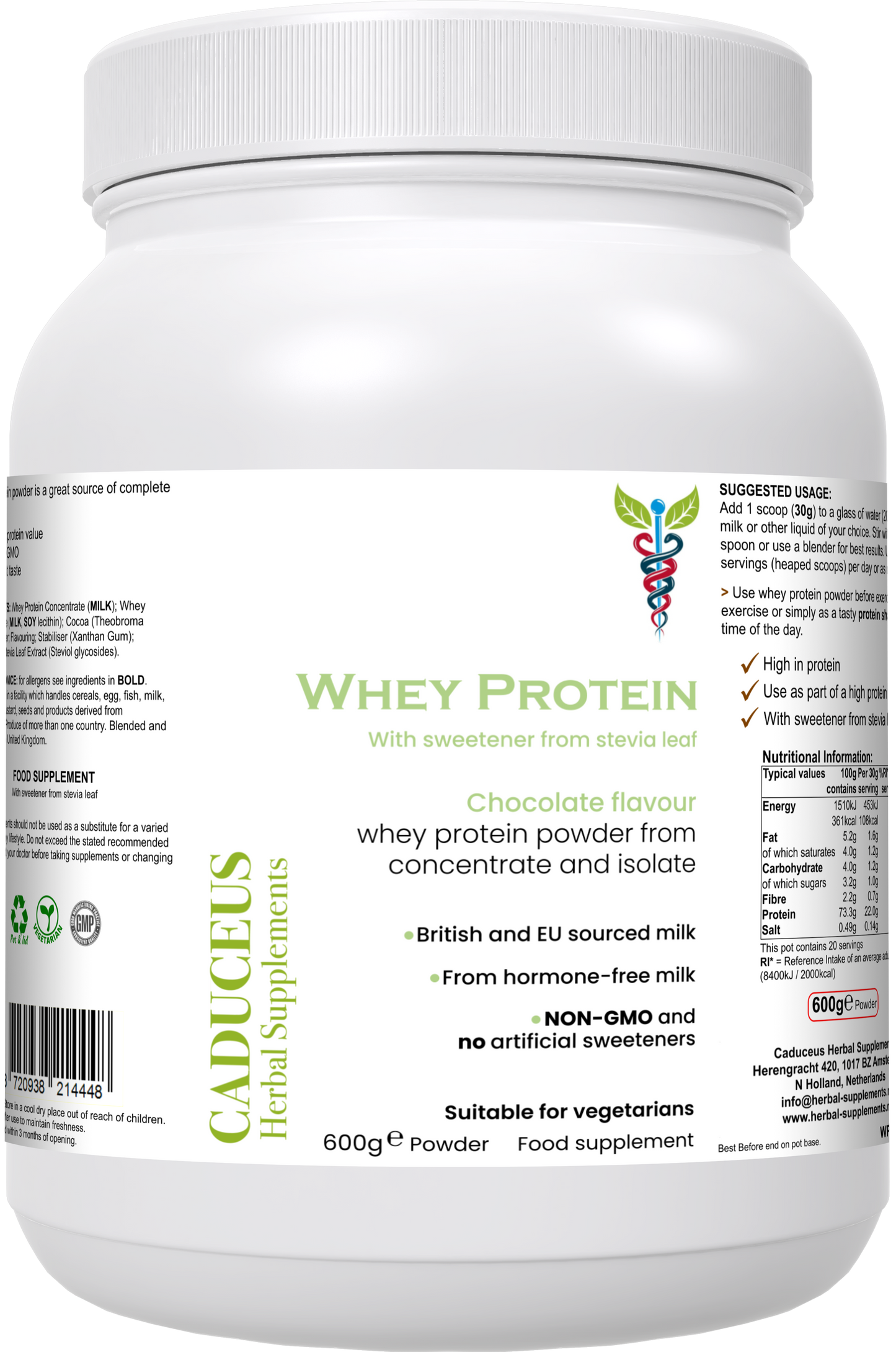 WheyProtein van weiconcentraat en isolaat (chocoladesmaak)