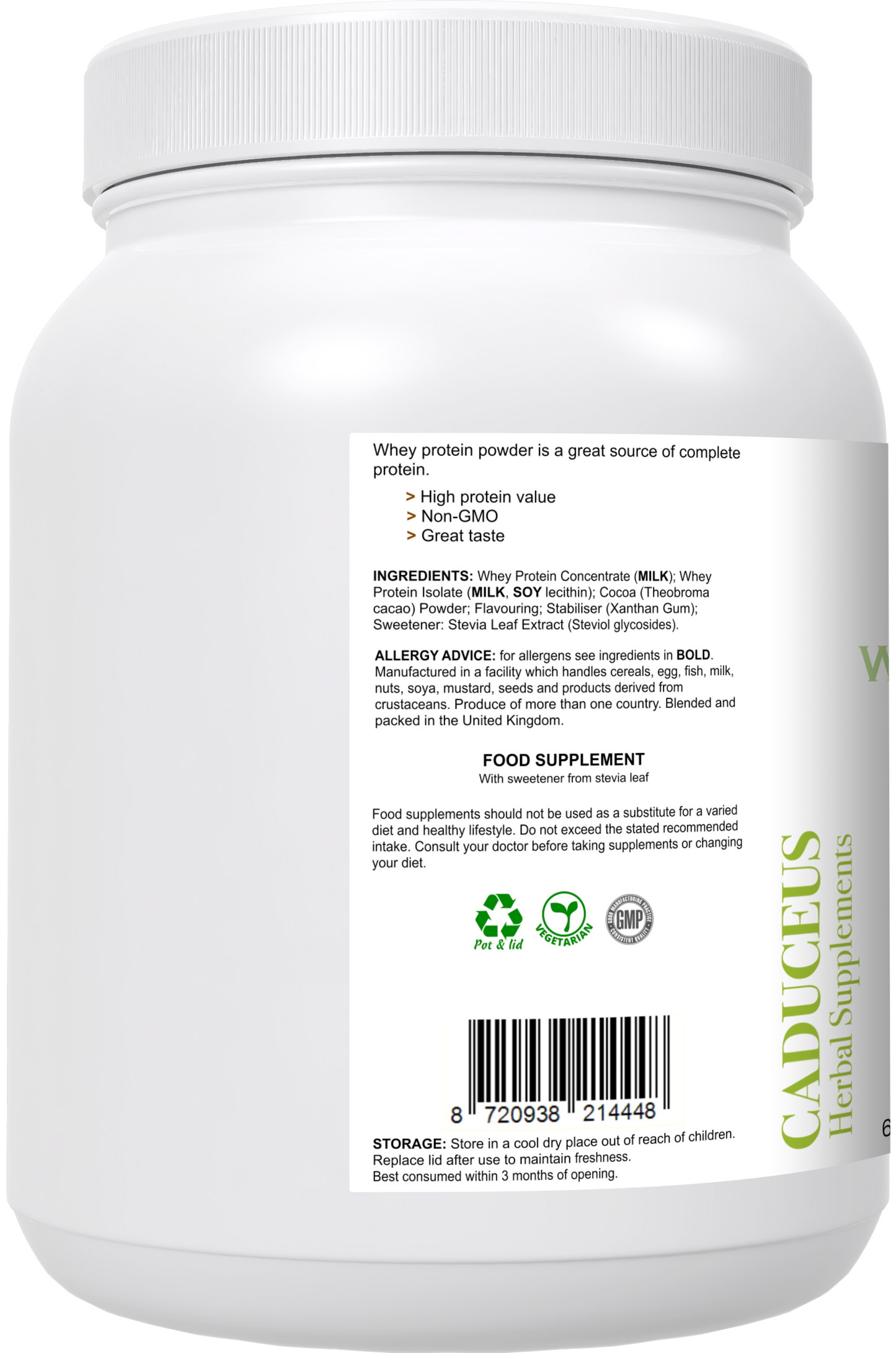 WheyProtein van weiconcentraat en isolaat (chocoladesmaak)